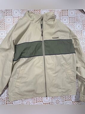 Timberland Men’s L Beige Green Colorblock Windbreaker Jacket Y2K